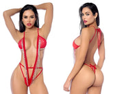 Red mapale 2812 bodysuit with silver fringe detailing in bikini style for stylish swimwear looks