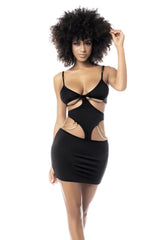 Black cut-out Mapale 4577 bodycon dress with gold chain detailing perfect for stylish evening wear