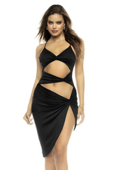 Black halter neck Mapale 4598 Medina dress with cut out details and high slit for elegant evening wear