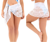 White lace wrap skirt with circular metal ring at waistband mapale 47019 cover up skirt in white