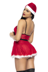 Red santa-themed lingerie dress mapale 60010 with black straps sheer striped fabric and white faux fur hem