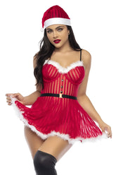 Red santa-themed lingerie dress with white fur trim and black belt from mapale 60010 costume mrs claus collection