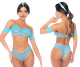 Light blue lace lingerie set with gold trim and matching headband from Mapale 60053 Arabian Night Fantasy Princess costume