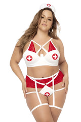 White and red mapale 6464x nurse costume lingerie set with lace trim cross-shaped straps and medical symbol accents