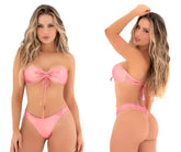 Pink satin strapless bikini set with tied bow and gold star charms by mapale 67186 two piece swimsuit liquid color