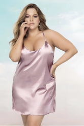 Mapale 7422X babydoll soft lavender satin slip dress with delicate spaghetti straps and flattering loose fit in rosewood color