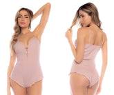 Mapale 7571 sleep romper soft blush pink ribbed bodysuit with delicate spaghetti straps and scalloped hemline