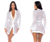 White lace robe with deep v-neckline and matching belt from mapale 7611 in white color