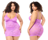 Mapale 7613X lavender lace bodysuit with thin straps and floral pattern in wild orchid color with matching panty
