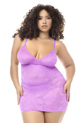 Mapale 7613X babydoll in wild orchid lavender lace with v-neckline and thin straps with matching panty