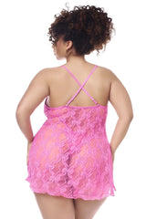 Pink lace nightgown with crisscross back straps by mapale 7623x babydoll and matching panty in pink