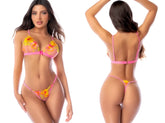 Pink and yellow floral lace bikini set with thin straps mapale 80001 two piece set color solar blossom front view