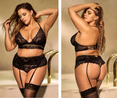 Mapale 8625x black lace lingerie set with gold trim and adjustable straps featuring a three piece design