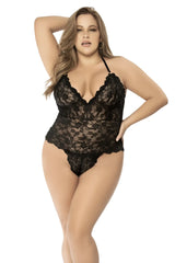 Black lace bodysuit Mapale 8686X with delicate floral patterns and thin shoulder straps in black color