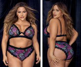 Mapale 8771X two piece purple and teal floral lingerie set with black lace trim made of soft fabric