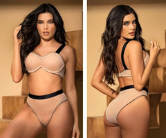 Beige lace bra and matching high-waisted briefs with black satin trim from mapale 8779 nude-black set