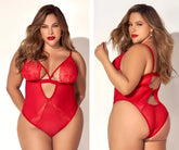 Red lace bodysuit mapale 8814x teddy in red with sheer mesh panels and cutout details