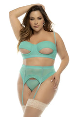 Mapale 8828X Sasha three piece set plus jade mint green sheer lingerie with lace trim and adjustable straps