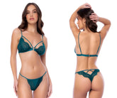 Emerald green lace lingerie two piece set by mapale 8867 with intricate floral patterns and delicate straps