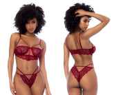 Mapale 8878 two piece rosewood lace lingerie set with intricate floral patterns and thin straps
