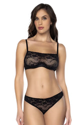 Black lace bra and matching panties two piece set by mapale 8886 featuring delicate lace in black color