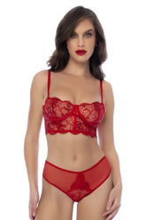 Red lace bra and matching panties two piece set by mapale 8895 featuring delicate floral lace in red