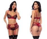 Mapale 8898 three piece set red and black lace lingerie with heart motifs perfect for intimate wear