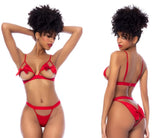 Red satin two piece lingerie set with bow details by mapale 8901 for elegant intimate wear