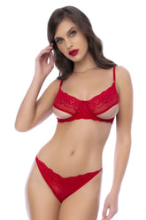 Red lace bra and matching thong two piece set by mapale 8903 in vibrant red for intimate wear
