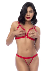 Red lace bra with heart-shaped metal clasps and adjustable straps from mapale 8907 two piece set in red