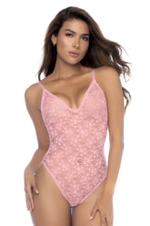 Mapale 8916 light pink bodysuit featuring pink floral lace one-piece design perfect for intimate wear