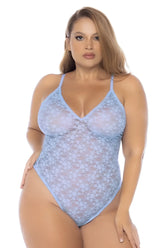 Light blue lace Mapale 8916X bodysuit with floral pattern and thin straps for elegant lingerie look