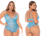Light blue sheer lace bodysuit mapale 8919x with delicate floral embroidery and adjustable straps