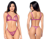 Mapale 8947 two piece set pink agate purple lace bra and thong with matching straps and small center bow