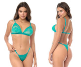 Mapale 8949 wild teal two piece set featuring a teal lace bra and thong with delicate floral patterns