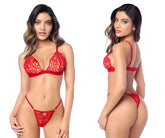 Red lace lingerie two piece set by mapale 8966 in red with intricate floral patterns and thin straps