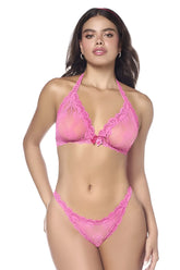 Pink lace bra and matching thong set by mapale 8971 featuring delicate floral lace in soft pink color
