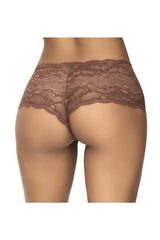 Brown lace boyshort underwear with delicate intricate pattern in cocoa color by mapale 90 lace material