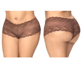 Brown lace boyshort underwear with delicate floral pattern in cocoa color by mapale 90x lace