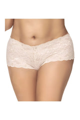 Mapale 90X lace boyshort underwear in ivory cream color with delicate floral lace and scalloped edges