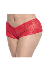 Red lace boyshort underwear by mapale with intricate floral patterns in a vibrant red color