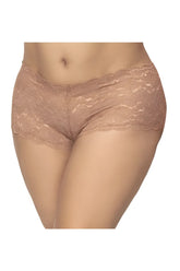 Beige lace boyshort briefs in taupe with delicate floral pattern and scalloped edges by Mapale 90X