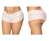Mapale 90X lace boyshort underwear in white featuring delicate floral lace with scalloped edges for comfortable wear