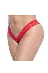 Red lace thong with intricate floral patterns from mapale 93x lace boyshort in vibrant red color