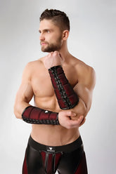 Red and black Maskulo armored color under forearm guard wallet armband with mesh texture and reinforced stitching size L