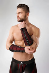 Red and black Maskulo armored color under forearm guard wallet armband with mesh texture and reinforced stitching size L