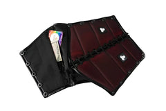 Maskulo armored color under forearm guard wallet armband in dark red textured leather with black lacing and silver eyelets
