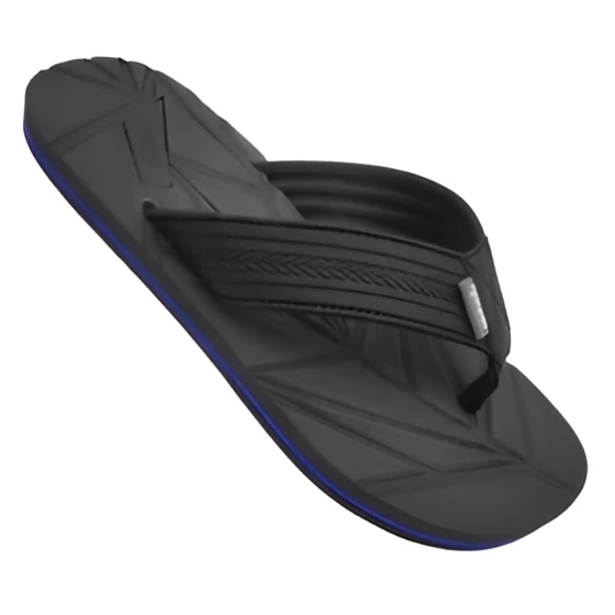 Black matrix sandal flip-flop with textured strap and subtle purple trim along the edge for casual wear