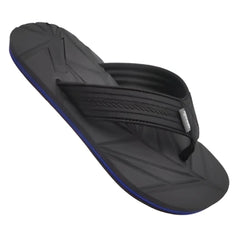 Black matrix sandal flip-flop with textured strap and subtle purple trim along the edge for casual wear