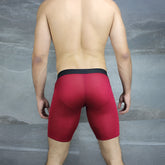 Red mckillop hoist modal knee long boxer brief underwear with black waistband size m in burgundy color